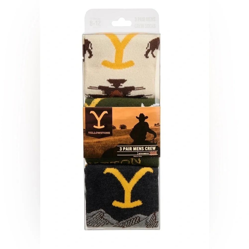 Yellowstone Men's Crew Socks, 3-Pack